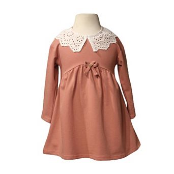 Eyelet Lace Collar Dress For Little Girls In Combed Cotton
