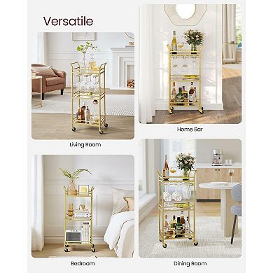 Small Bar Cart With 3-tier Mirrored Shelf