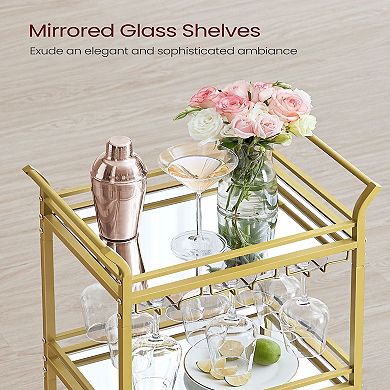 Small Bar Cart With 3-tier Mirrored Shelf