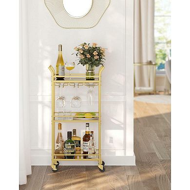 Small Bar Cart With 3-tier Mirrored Shelf