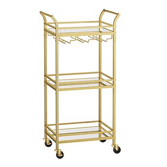 Small Bar Cart With 3 tier Mirrored Shelf