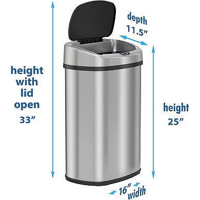 13 Gallon / 50 Liter Stainless Steel Oval Motion Sensor Trash Can For Kitchen