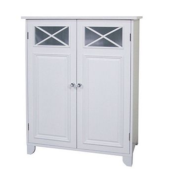 White 2-door Bathroom Floor Cabinet With Adjustable Storage Shelf