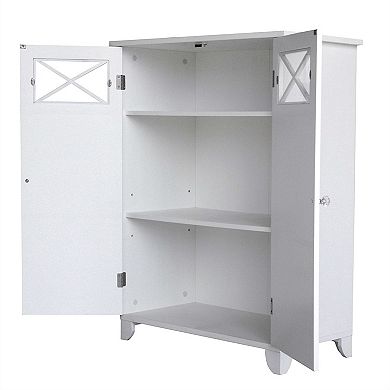 White 2-door Bathroom Floor Cabinet With Adjustable Storage Shelf