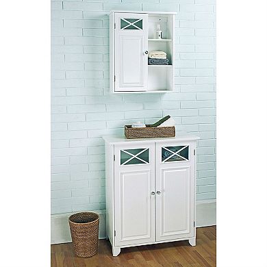 White 2-door Bathroom Floor Cabinet With Adjustable Storage Shelf