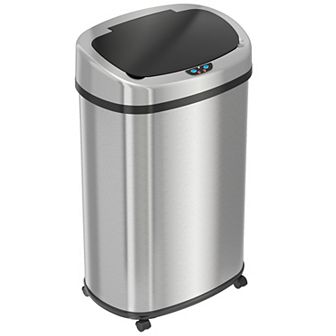 13 Gallon / 50 Liter Stainless Steel Oval Motion Sensor Trash Can For Kitchen, With Wheels