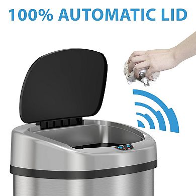 13 Gallon / 50 Liter Stainless Steel Oval Motion Sensor Trash Can For Kitchen, With Wheels