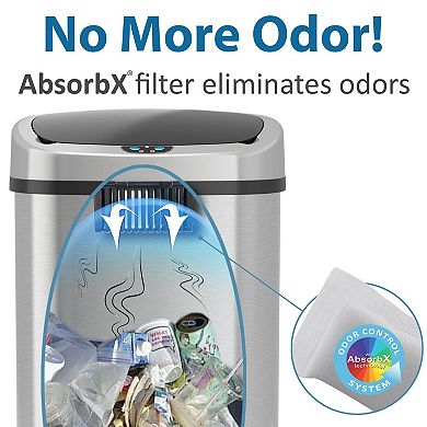 13 Gallon / 50 Liter Stainless Steel Oval Motion Sensor Trash Can For Kitchen, With Wheels