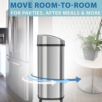 13 Gallon / 50 Liter Stainless Steel Oval Motion Sensor Trash Can For Kitchen, With Wheels