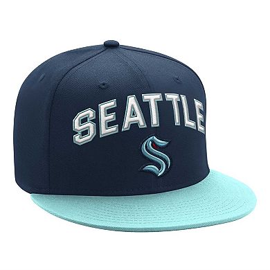 Men's Starter Deep Sea Blue/Light Blue Seattle Kraken Arch Logo Two-Tone Snapback Hat