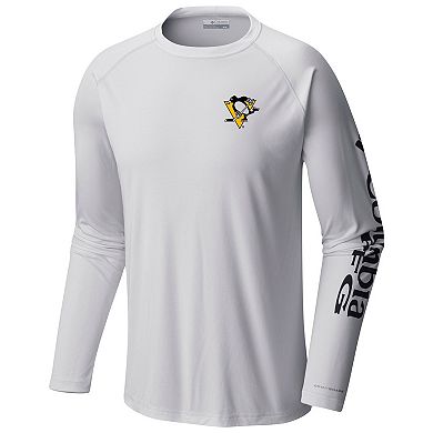 Men's  Columbia White Pittsburgh Penguins Terminal Tackle Omni-Shade Raglan Long Sleeve T-Shirt