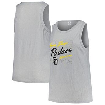 Women's Soft as a Grape Steel San Diego Padres Plus Size Curvy High Neck Tri-Blend Tank Top
