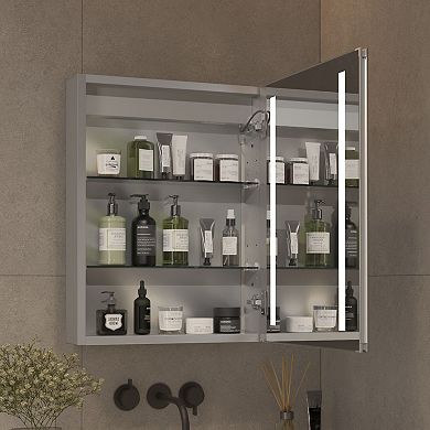 Wall-mounted LED Mirror Cabinet with UL Plug and USB, Adjustable Touch Switch, Right