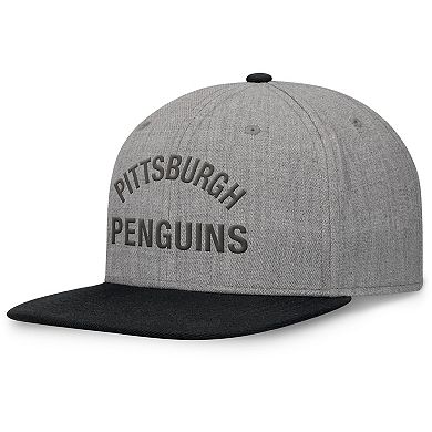 Men's Fanatics Signature Heather Gray Pittsburgh Penguins Elements Flat Brim Leather Strapback Hat