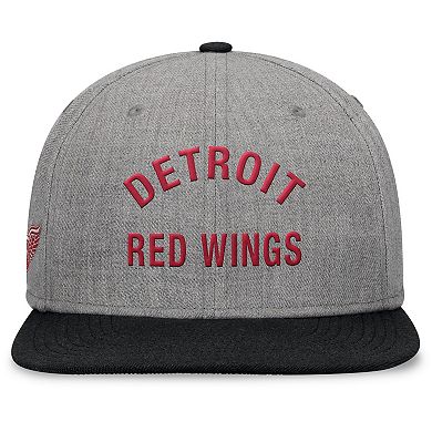 Men's Fanatics Signature Heather Gray Detroit Red Wings Elements Flat Brim Leather Strapback Hat