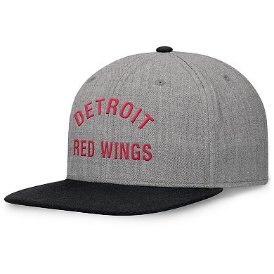 Men's Fanatics Signature Heather Gray Detroit Red Wings Elements Flat Brim Leather Strapback Hat