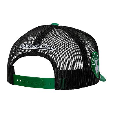 Men's Mitchell & Ness White Boston Celtics Hardwood Classics Blocker Foam Front Trucker Snapback Hat