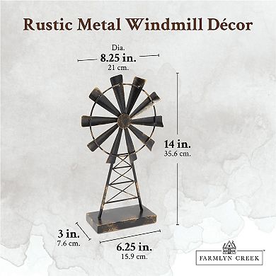 Metal Windmill For Farmhouse Decor, Rustic Home Decorations (8 X 14 Inches)
