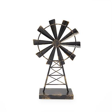 Metal Windmill For Farmhouse Decor, Rustic Home Decorations (8 X 14 Inches)