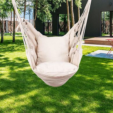 Hanging Rope Hammock Swing Chair With Two Seat Cushions & Carrying Bag