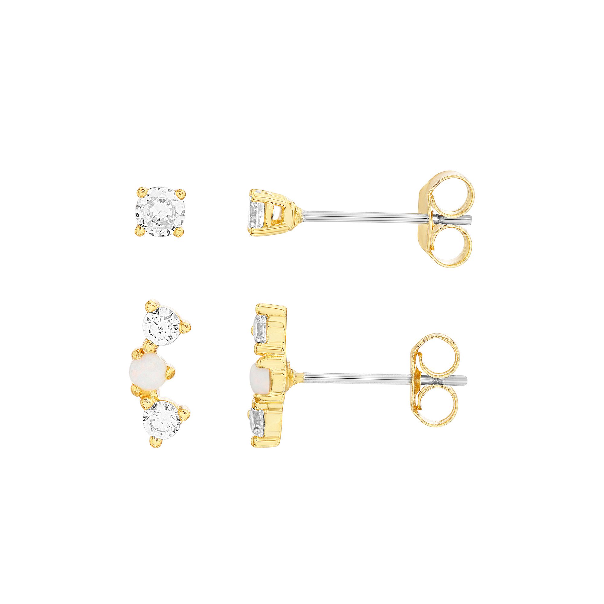 petit cheris Kids 14k Gold Over Silver Lab-Created White Opal Crawler & Cu