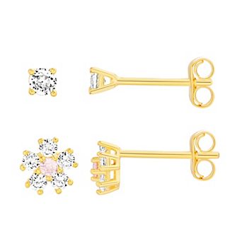 petit cheris Kids' Sterling Silver Cubic Zirconia Flower & Studs Earring Duo Set
