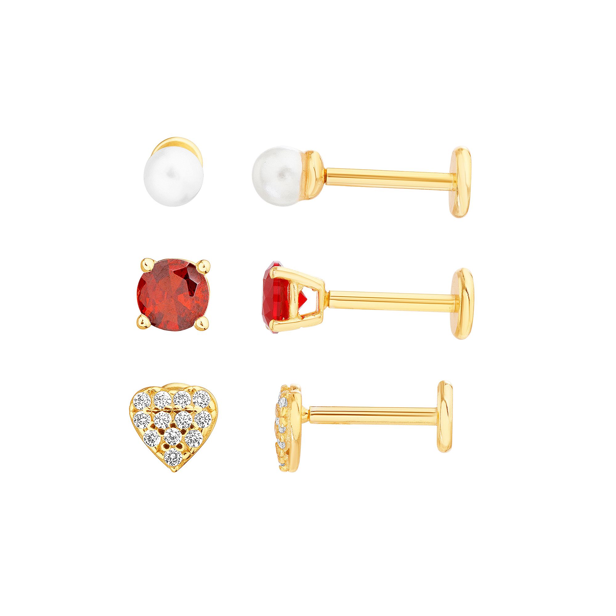 petit cheris Kids 14k Gold Over Sterling Silver Mother of Pearl, Red Cubic