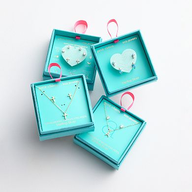petit cheris Kids' Sterling Silver Mother of Pearl, Cubic Zirconia, and Crosses Stud Earring Trio Set