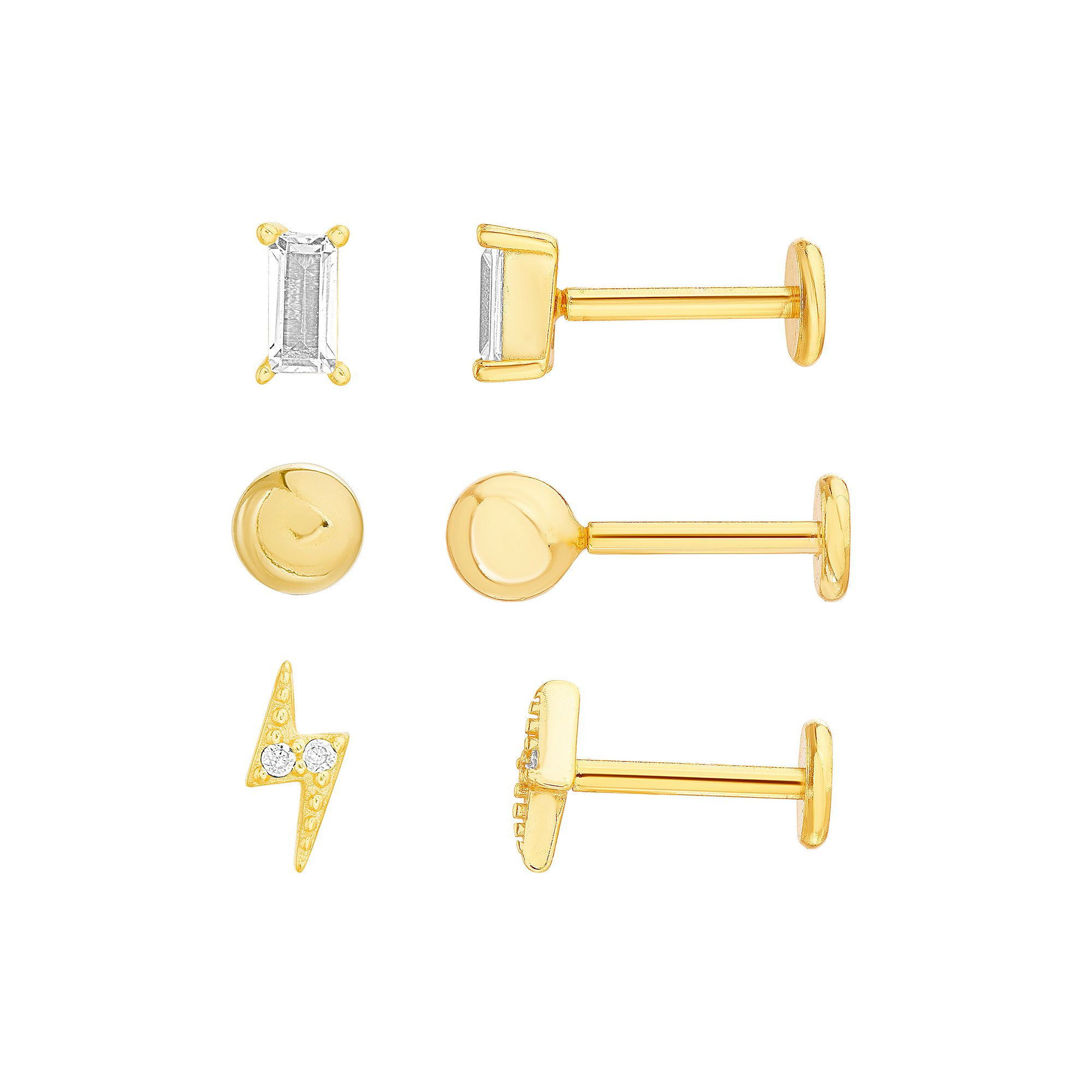 petit cheris Kids 14k Gold Over Sterling Silver Lightening Bolts, Cubic Zi