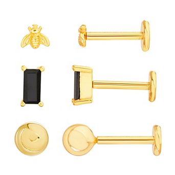 petit cheris Kids' 14k Gold Over Sterling Silver Bees, Cubic Zirconia, and Ball Stud Earring Trio Set