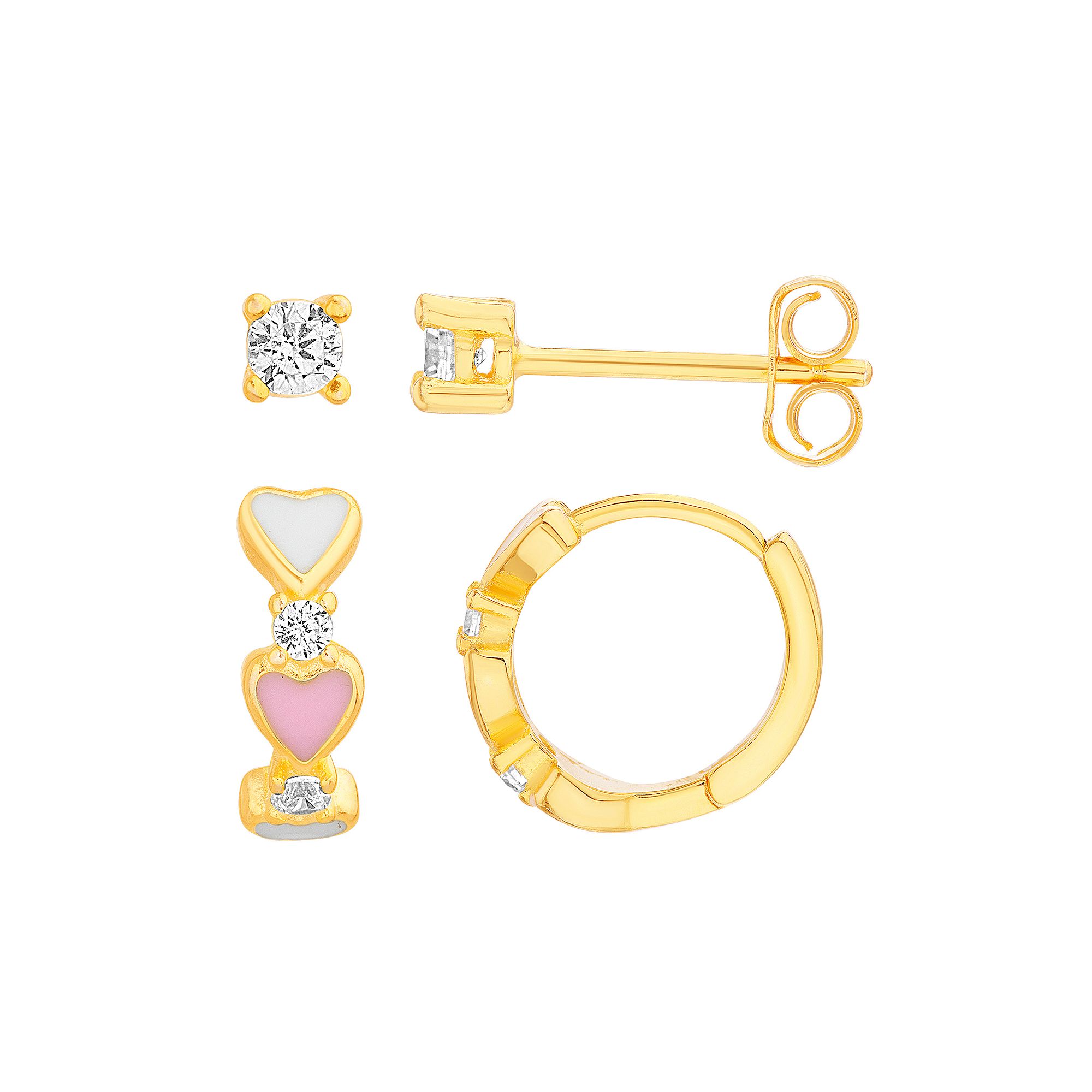 petit cheris Kids 14k Gold Over Sterling Silver Pink & White Enamel Heart 