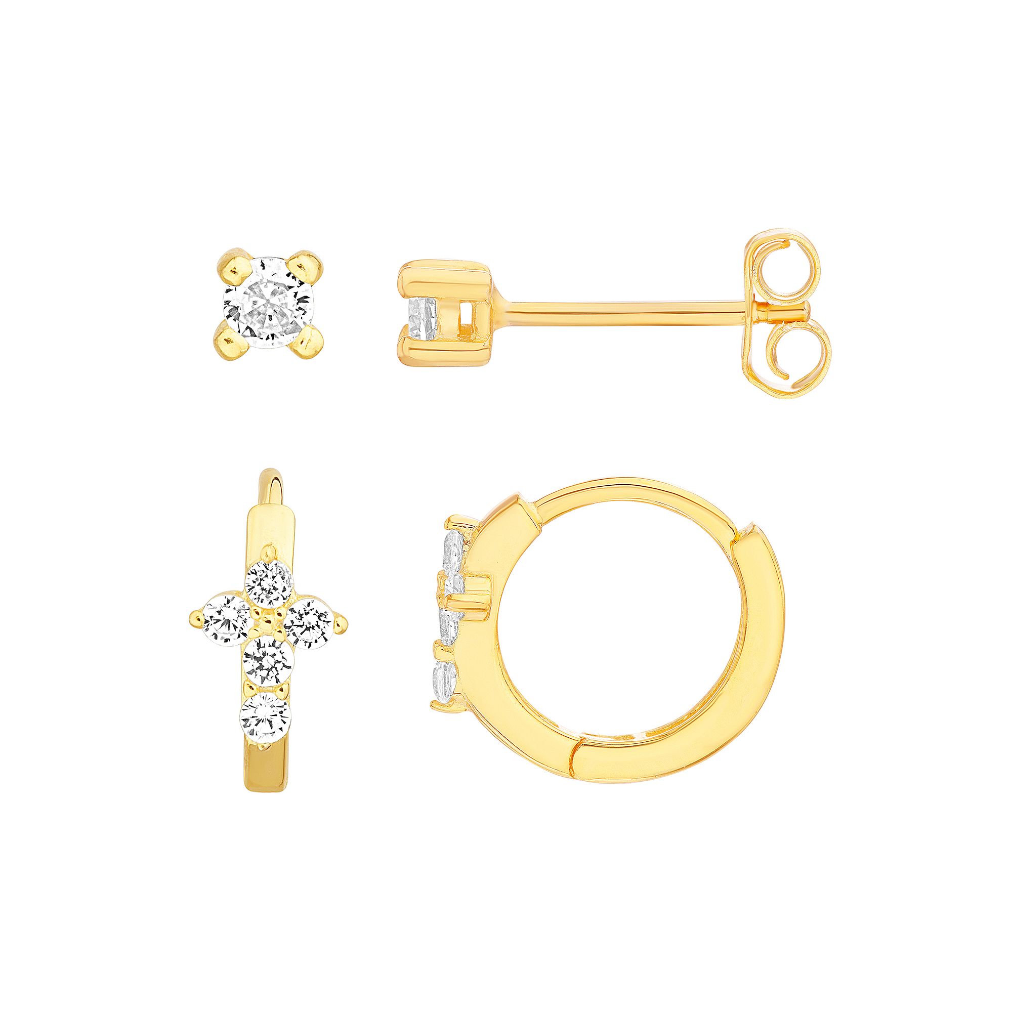 petit cheris Kids 14k Gold Over Sterling Silver Cubic Zirconia Cross Hoops