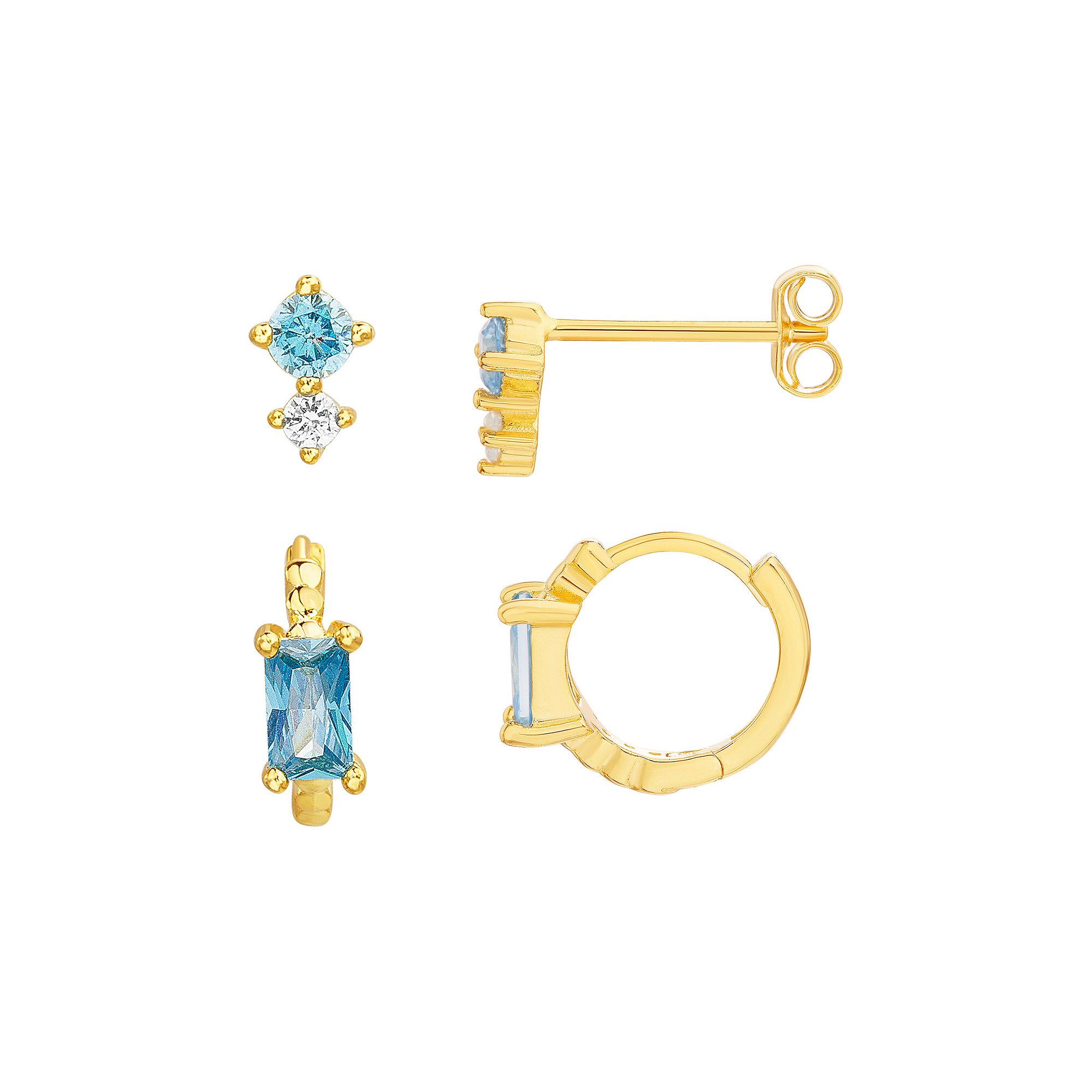 petit cheris Kids 14k Gold Over Sterling Silver Blue Cubic Zirconia Hoop a