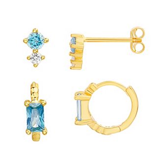 petit cheris Kids' 14k Gold Over Sterling Silver Blue Cubic Zirconia Hoop and Studs Earring Set