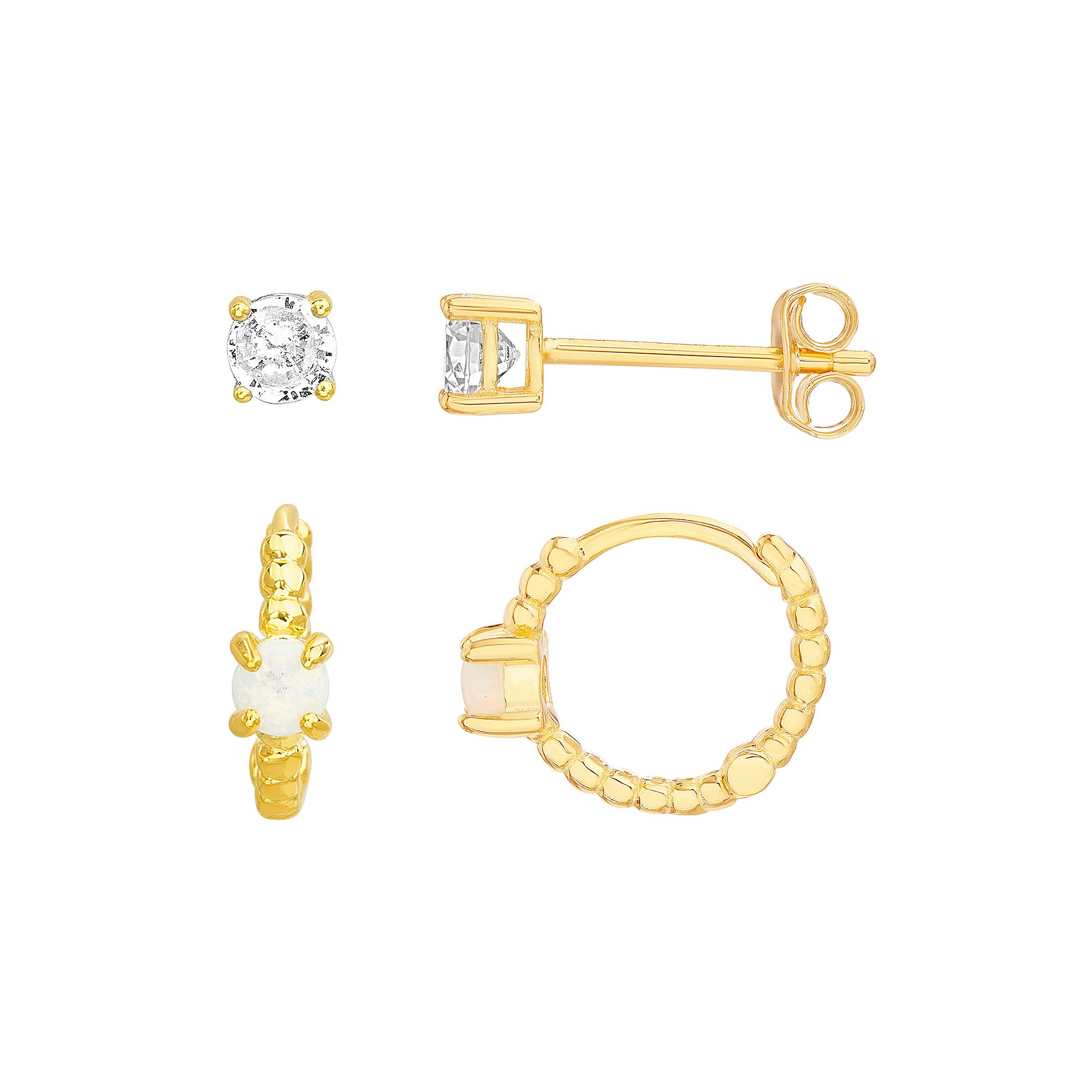 petit cheris Kids 14k Gold Over Sterling Silver Lab Created Opal Hoops and
