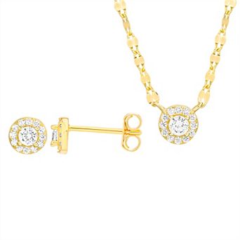 petit cheris Kids' 14k Gold Over Silver Cubic Zirconia Halo Necklace & Earring Set