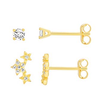 petit cheris Kids' Sterling Silver Cubic Zirconia Star Crawler & Stud Earring Duo Set