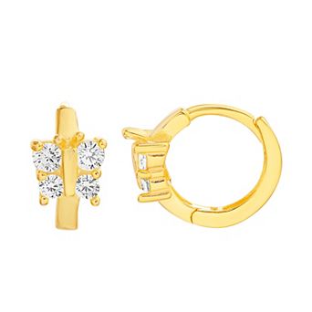 petit cheris Kids' 14k Gold Over Sterling Silver Cubic Zirconia Butterfly Hoop Earrings