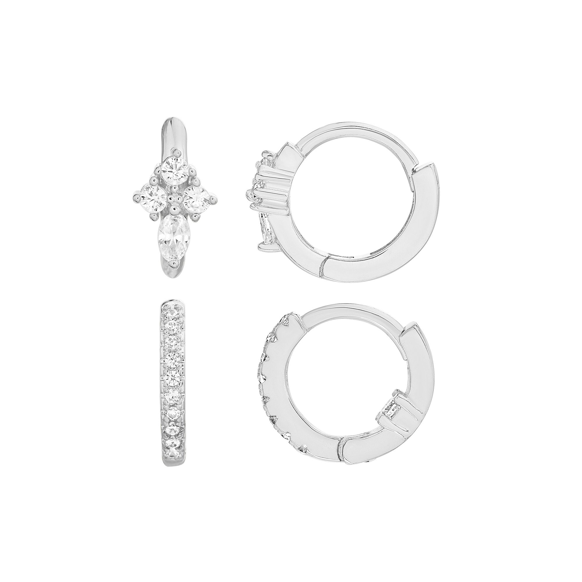 petit cheris Kids Sterling Silver Cubic Zirconia Hoop Earring Duo Set, Gir