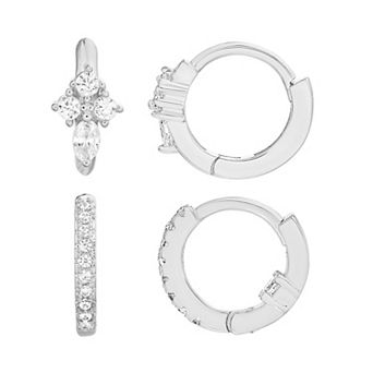 petit cheris Kids' Sterling Silver Cubic Zirconia Hoop Earring Duo Set