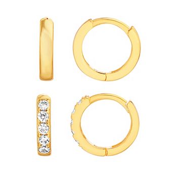 petit cheris Kids' 14k Gold Over Sterling Silver Cubic Zirconia Hoop Earring Duo Set