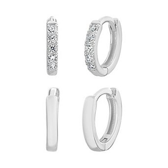 petit cheris Kids' 14k Gold Over Sterling Silver Cubic Zirconia Hoop Earring Duo Set