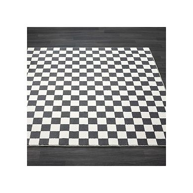 Luxe Weavers Checkered Black and White Geometric Area Rug