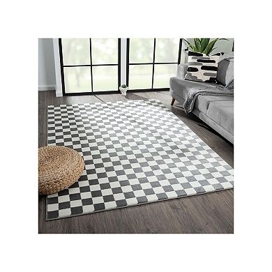 Luxe Weavers Checkered Black and White Geometric Area Rug