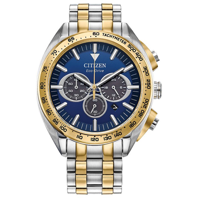 Citizen Men's Eco-Drive Carson Stainless Steel Bracelet Chronograph Watch, Size: Large, Blue Two Tone
