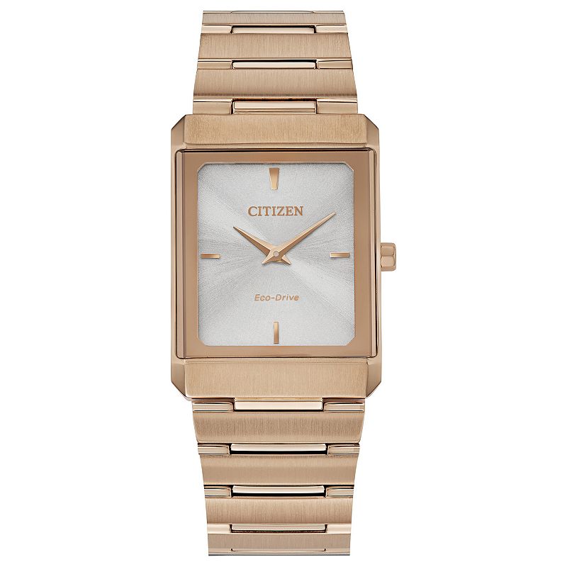 Citizen Eco-Drive Stiletto Stainless Steel Rectangular Bracelet Watch, Women's, Size: Small, Rose Gold Tone