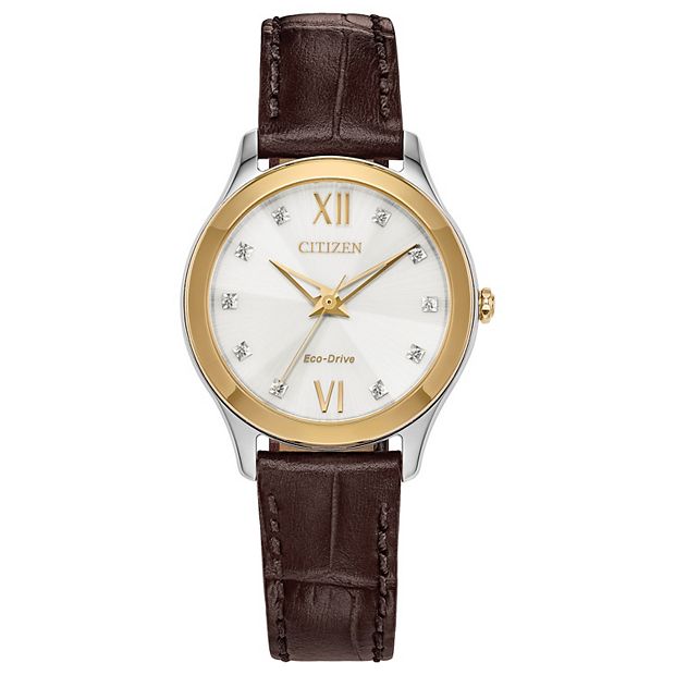 Citizen Women s Eco Drive Brown Strap Diamond Watch Em1018 24a Size One Size