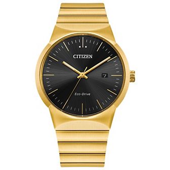 Citizen Men's Eco-Drive Modern Axiom Gold Tone Stainless Steel Black Dial Bracelet Watch