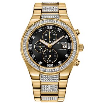Citizen Men's Eco-Drive Classic Gold Tone Stainless Steel Crystal Accent Chronograph Bracelet Watch
