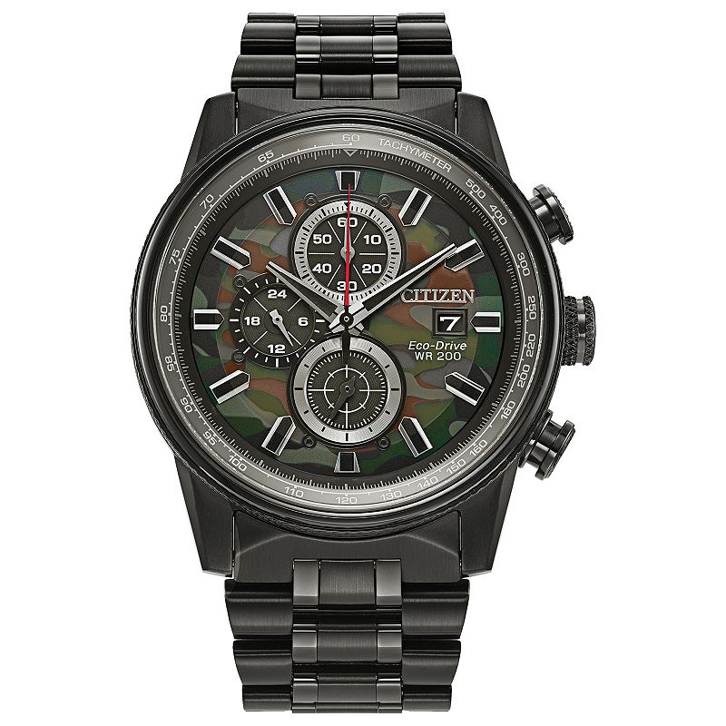 Citizen Men's Eco-Drive Weekender Nighthawk Stainless Steel Camo Dial Chronograph Bracelet Watch, Size: Large, Black